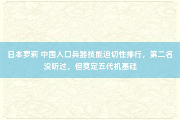 日本萝莉 中国入口兵器技能迫切性排行，第二名没听过，但奠定五代机基础